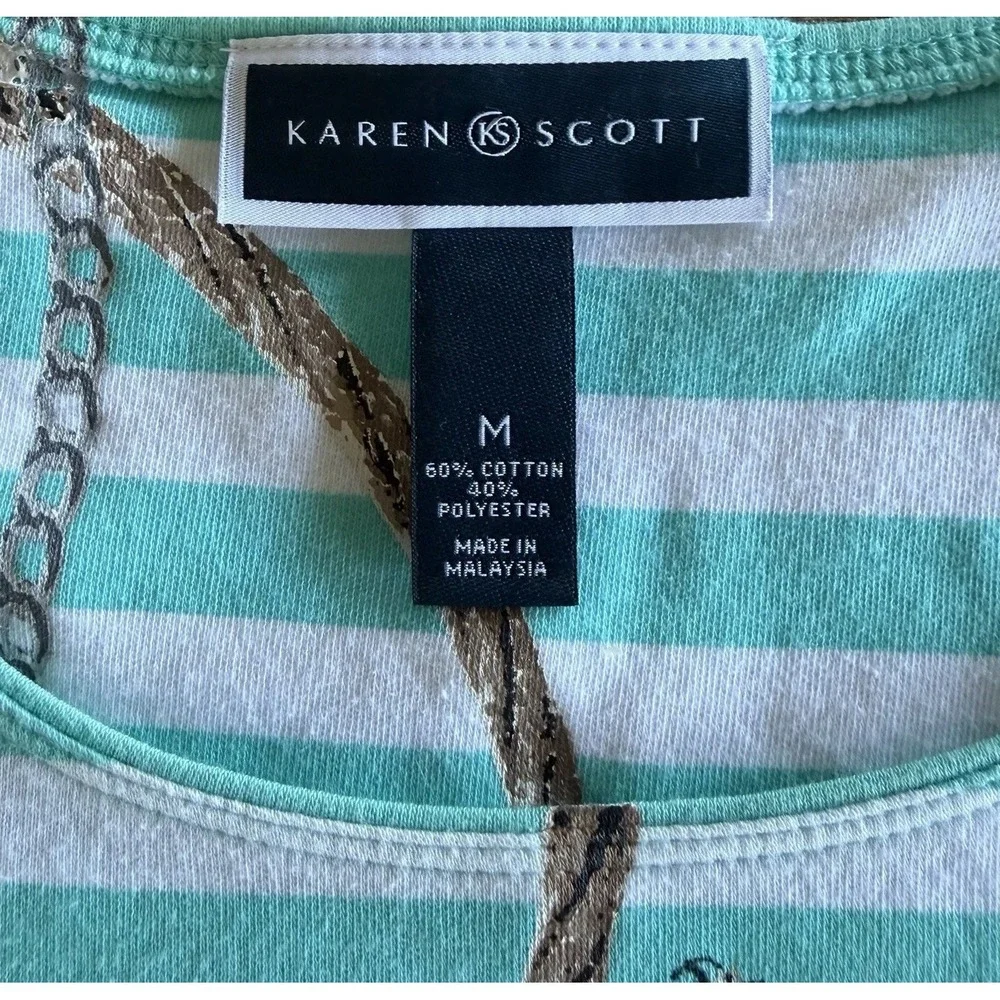 Karen Scott Starfish Striped Top Medium‎ Coastal Grandma Studded Beachy Nautical